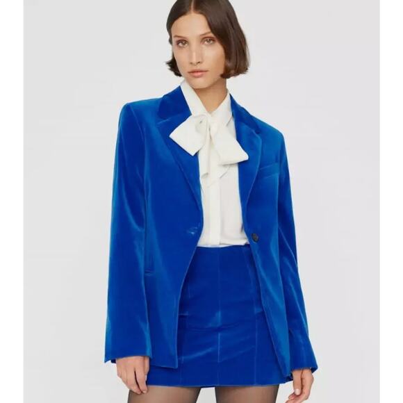 Frame Blue Velvet Single Button Blazer Women's Jacket Coat Business sz 4 - Picture 3 of 11